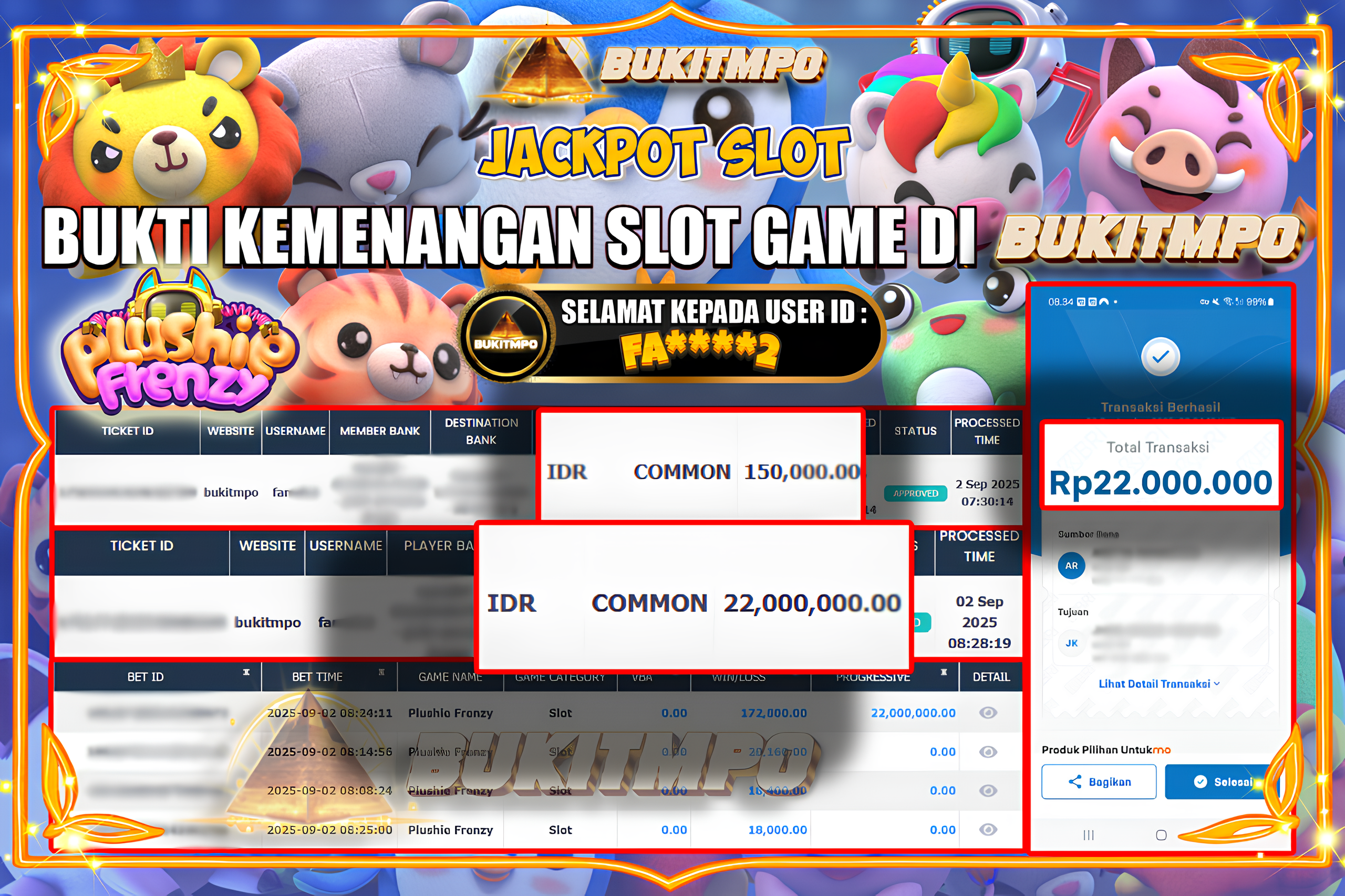BUKITMPO JACKPOT Plushie Frenzy Rp.22.000.000,- LUNAS